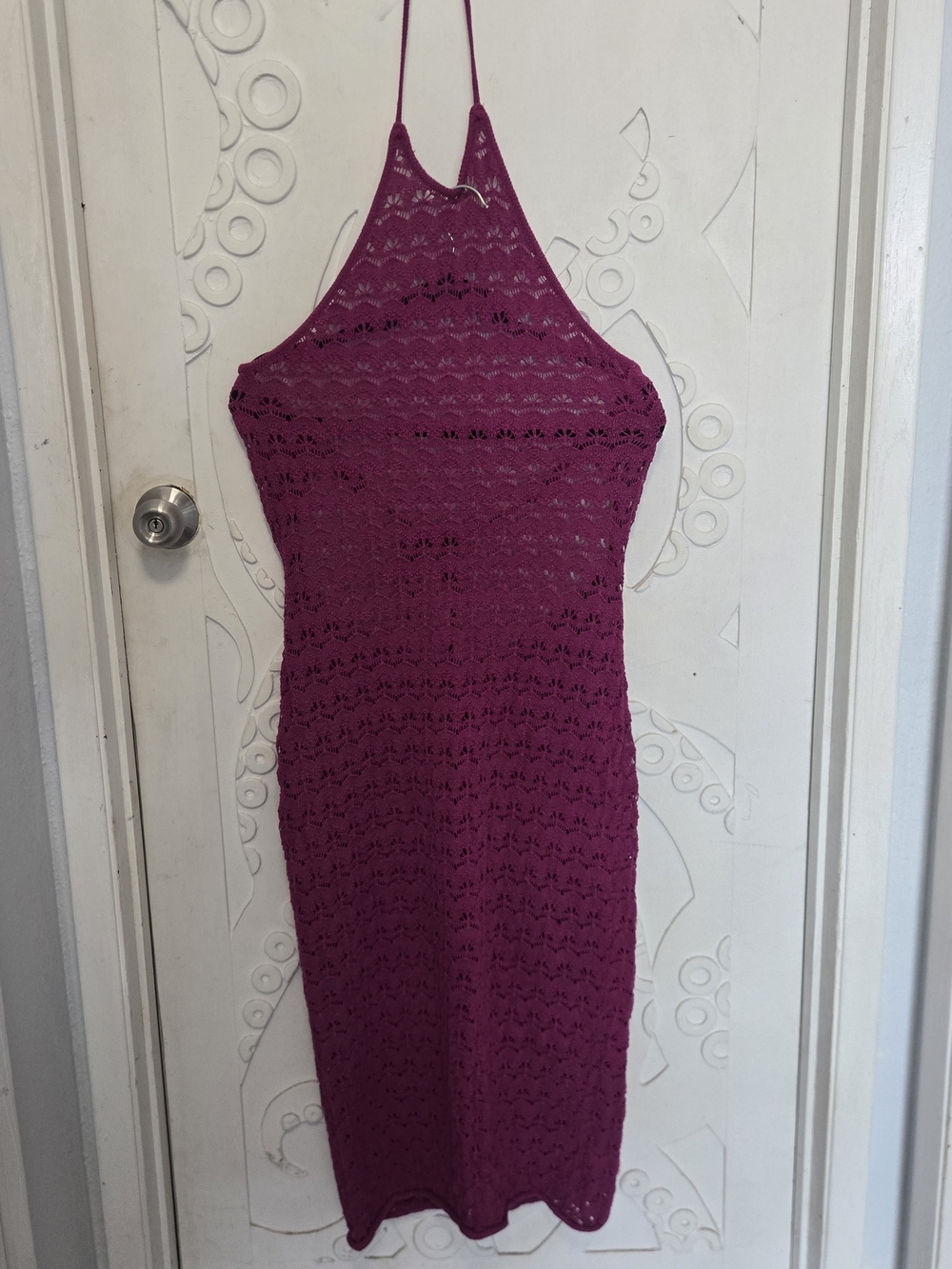 Magenta Crochet Halter Midi Dress